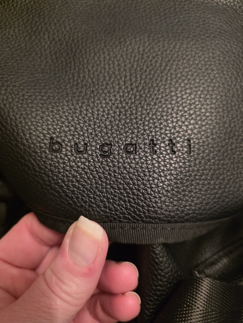 Bugatti Black Pebbled Faux Leather Drawstring Laptop Backpack - Picture 3 of 13